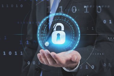 Adam takım elbise online güvenlik HUD arayüzü tutarak