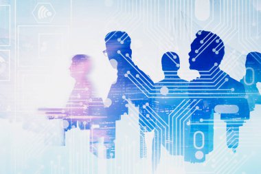 Bulanık şehir, dijital arayüz iş insanları