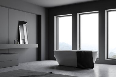 Havlu ile koyu gri banyo köşesi
