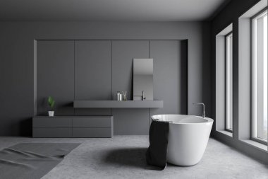 Koyu gri banyo yan görünümü