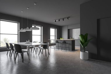 Gri mutfak köşesi ile ve barıyla