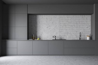 Tezgah ile Minimalistic gri mutfak