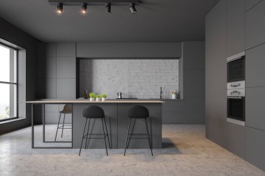 Bar ile gri mutfak iç