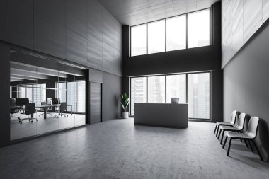 Gri açık alan ofiste resepsiyon masası