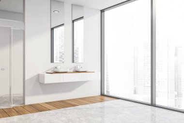 Duş ve lavabo ile beyaz banyo köşesi