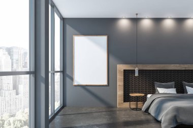 Poster ile gri ana yatak odası iç