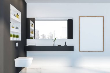 Gri beyaz banyo iç, tuvalet ve poster