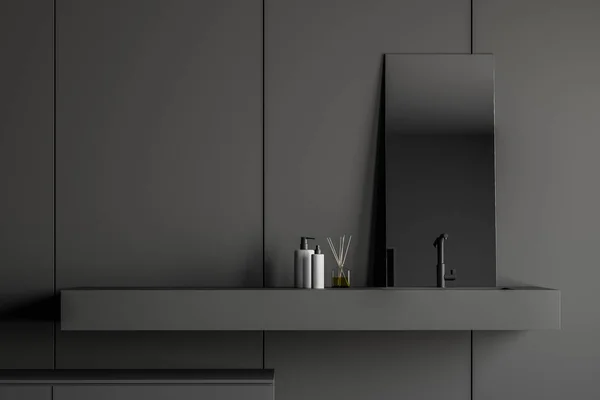 Close up of dark gray bathroom sink — Stock Photo, Image