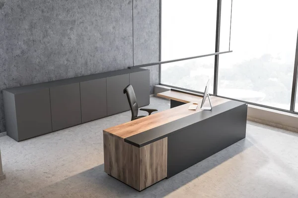 Panoramic concrete CEO office corner — Stock Photo, Image