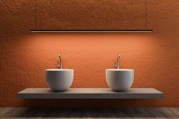 Bagno arancione con doppio lavabo — Foto Stock