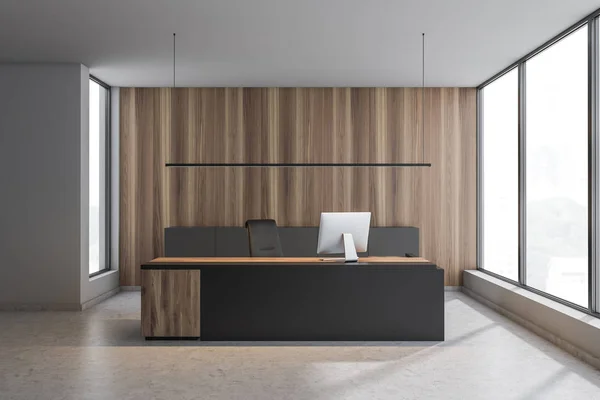 Wooden CEO office interior with computer — Stock Photo, Image