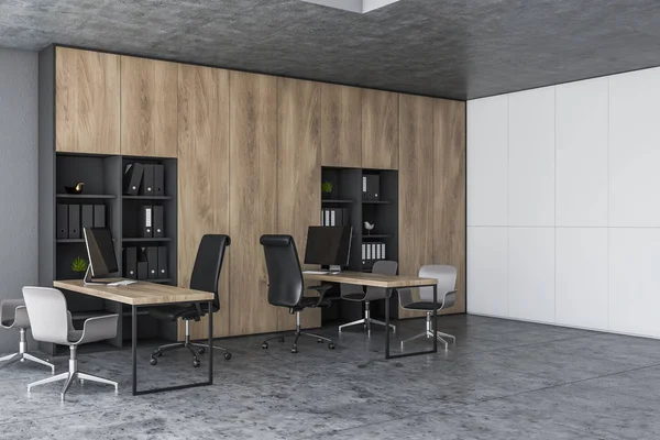 Серый и белый открытый офис — стоковое фото