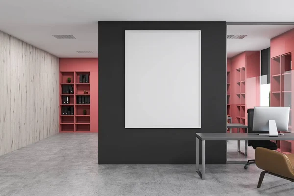 Gray and pink CEO office with poster