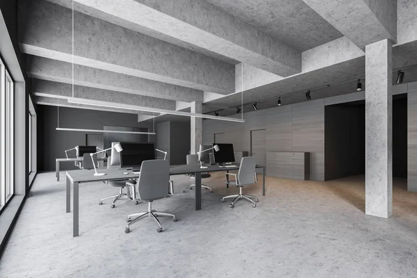 Biuro w stylu przemysłowym z betonu i szarego drewna — Zdjęcie stockowe