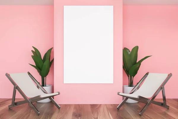 Pink living room interior, poster and chairs