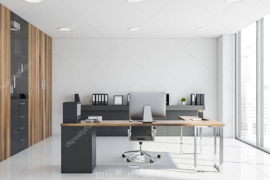 White and wooden CEO office interior