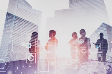 İş adamları beyin fırtınası, dijital arayüz