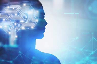 Kadın baş siluet, AI kavramı