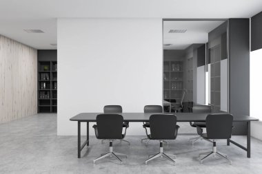 Duvarkadar sahte siyah sandalye konferans odası