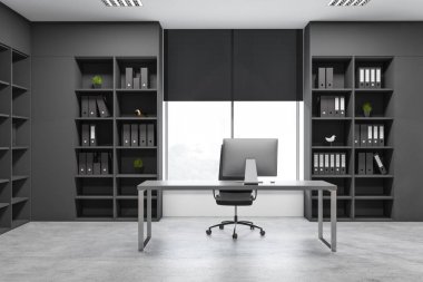 Kitaplıklar ile Gri yönetici ofis iç
