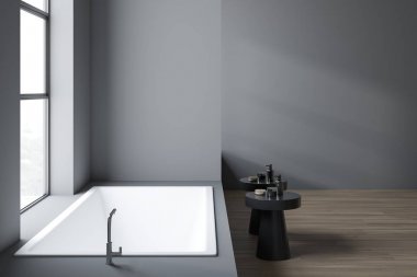 Küvetli minimalist gri banyo iç