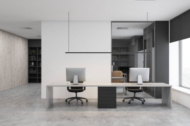 Beyaz ve gri modern ofis içi