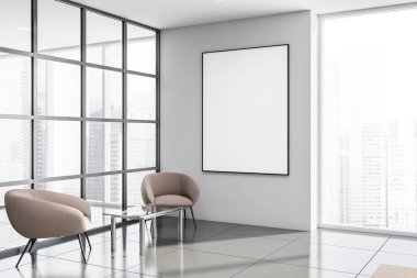 Posterli ofis bekleme odası köşesi