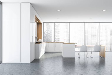 Geniş panoramik beyaz mutfak iç