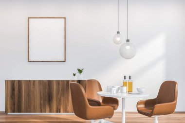 Beyaz İskandinav yemek odası posterli