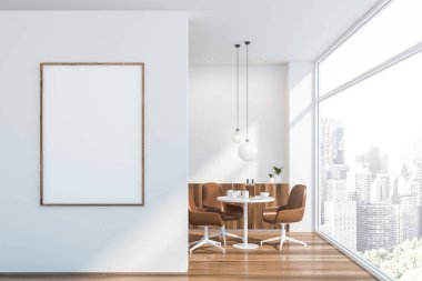 Beyaz İskandinav yemek odasında Poster