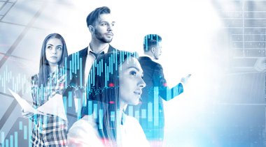 Şehirdeki genç iş ekibi, Forex grafikleri