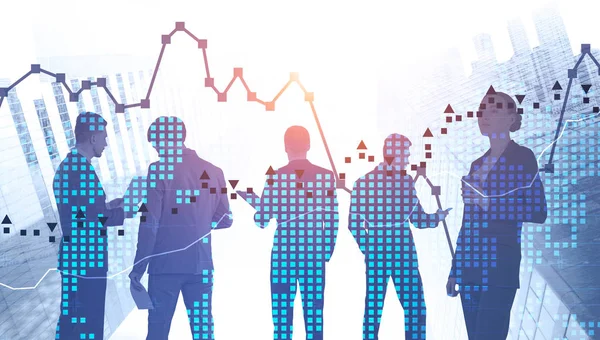 Equipe de negócios em cidade, gráficos e mapa — Fotografia de Stock