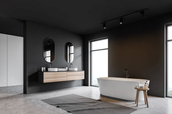 Loft esquina de baño de azulejos grises — Foto de Stock