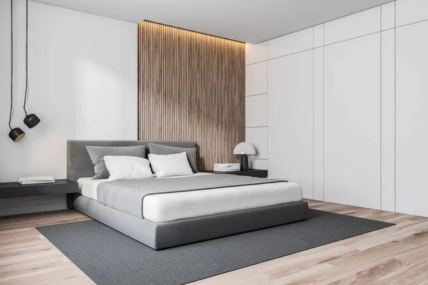 白と木製の寝室コーナー — ストック写真