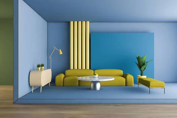 Bright blue and yellow living room interior — Stock Photo, Image