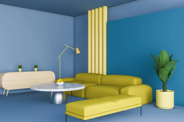 Bright blue and yellow living room corner — Stock Photo, Image