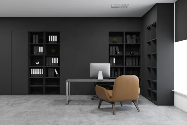 Gray CEO office interior with armchair — Stock Photo, Image