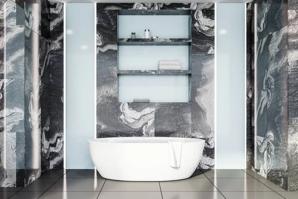 Baño de mármol negro con bañera y estantes —  Fotos de Stock