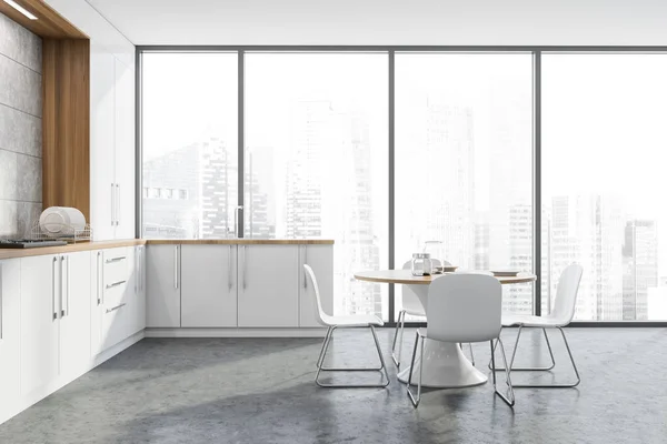 Panorama vitt kök med räknare och bord — Stockfoto
