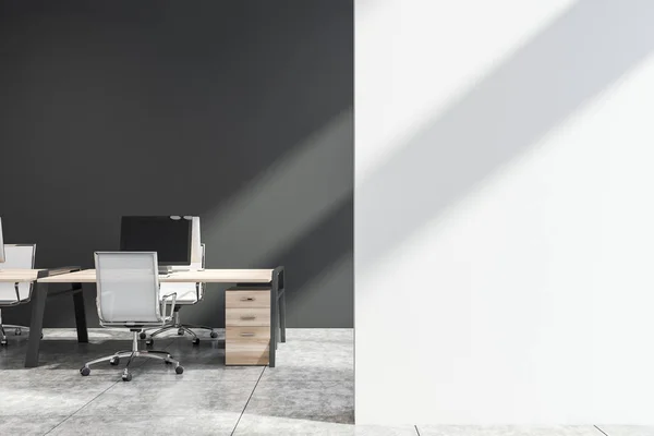 Grey office workplace with mock up wall — Stock Photo, Image
