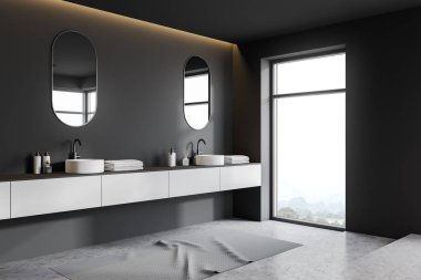 Gri banyo köşesi, çift lavabo