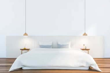 Beyaz minimalist ebeveyn yatak odası iç