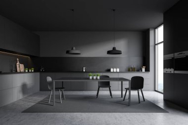 Gri dolap ile gri mutfak iç