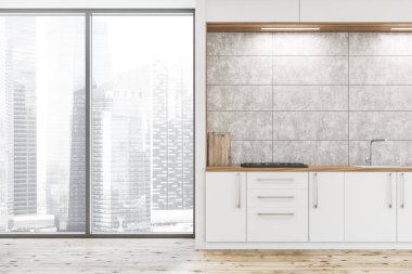 Beyaz tezgahlı panoramik mutfak