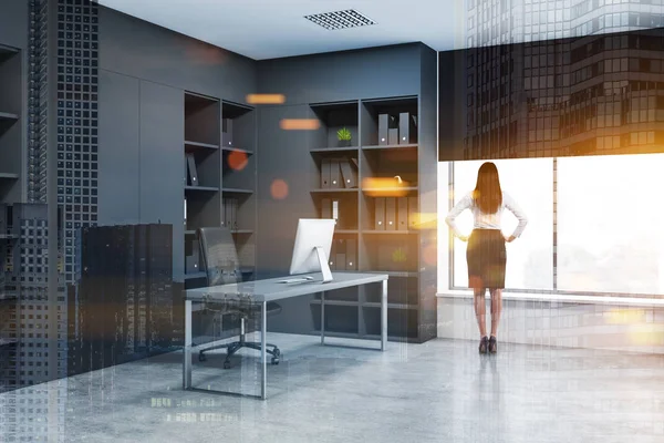 Businesswoman in gray manger office — Stock Photo, Image