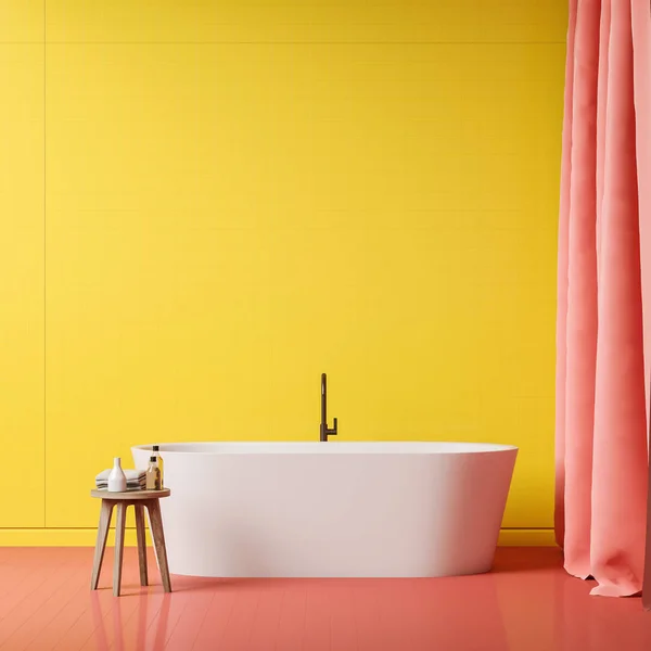 Helder gele badkamer interieur met bad — Stockfoto