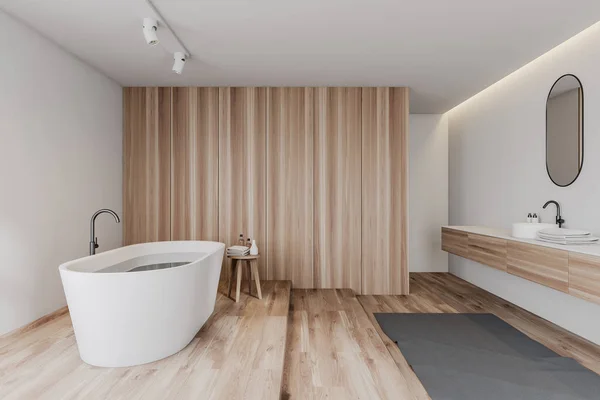 White and wooden bathroom interior — Stock Photo, Image