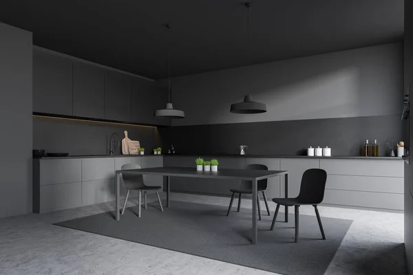 Dark gray kitchen corner with table — Stock Photo, Image