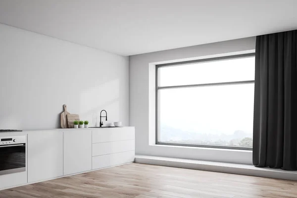White countertops in white kitchen corner — 스톡 사진