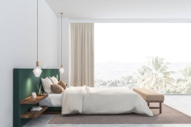 Beyaz ve yeşil yatak odasıyan görünümü